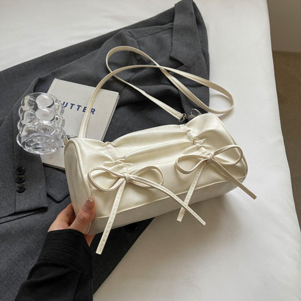Balletcore Bow Handbag Korean Style PU Leather Underarm Bag Simple Bow Tie Shoulder Bag Girls