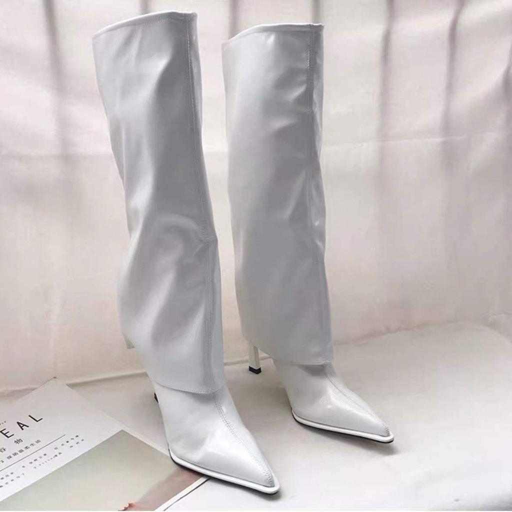 High-heeled Pointed Pile Boots Women's Boots 2025 New Autumn and Winter Black But Knee Trousers Long Knight Boots