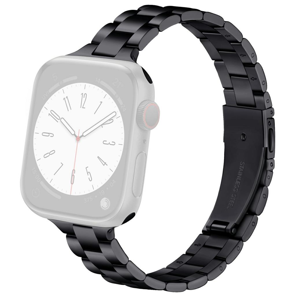 Schwarzes Armband für Apple Watch Series 10 Ultra 9 8 7 SE 6 5 4 3 2 1 46mm 49mm 45mm 44mm 42mm Schlankes 3-gliedriges Metall-Uhrenarmband
