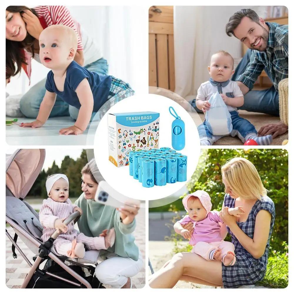 12/16 Rolls Diaper Waste Bags With Dispenser Tear-resistant Odor-proof Cleaning Sack Portable Toddler Supplies For Daycare Center