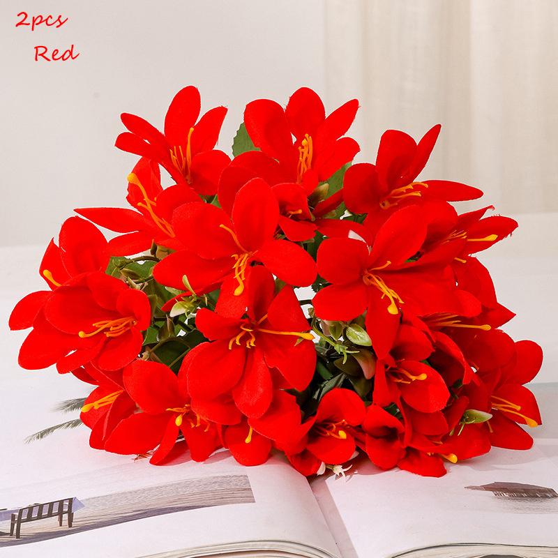 2PCS Simulated 5-forked, 10-headed colorful lilies, wedding and home decorations, artificial daffodils and orchids.