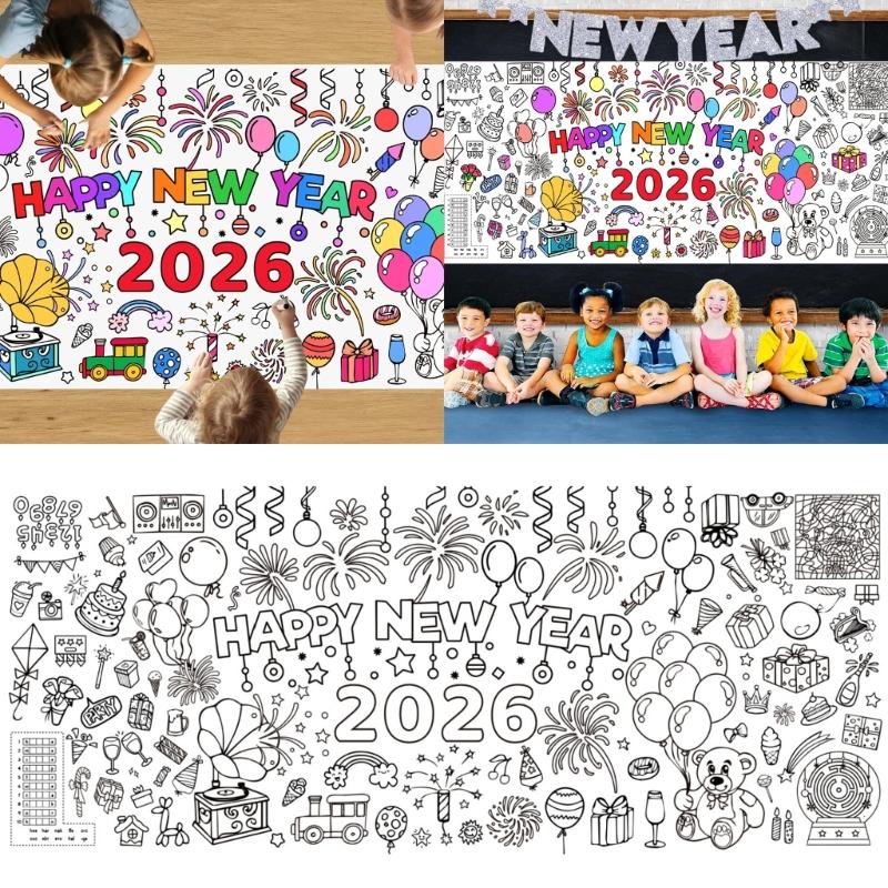 Festival Themed Waterproof Doodles Paper Mats for Children 76x183cm Large Size for Parties and Home Doodling Easy to Carry