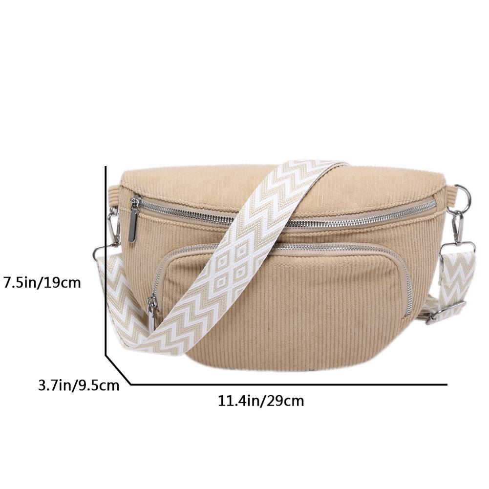 Corduroy Chest Bag Fashion Fanny Pack Wide Guitar Strap Stylish Crossbody Bag Multi-pockets Casual Waist Bag Casual Sports Bag