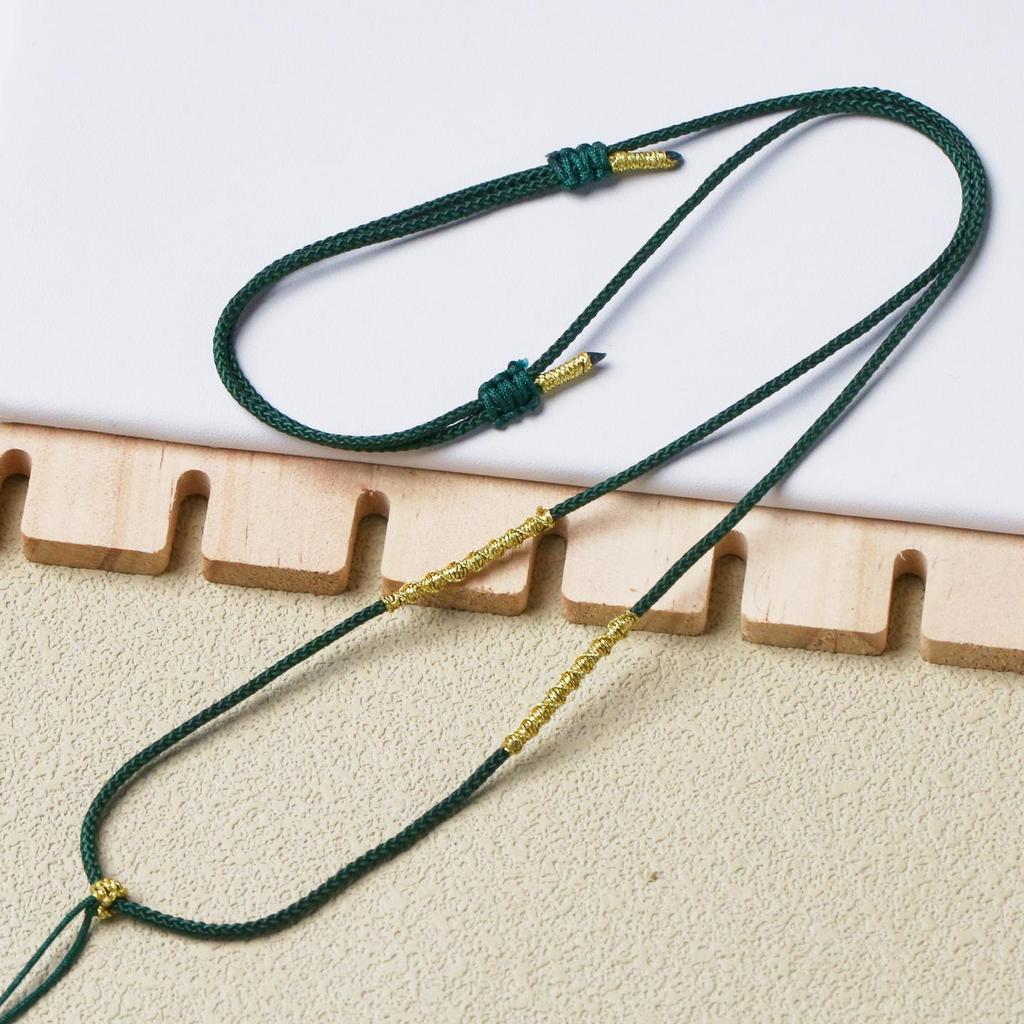 Collar con Cordón Ajustable Colgante Tejido a Mano de Jadeíta Dorada