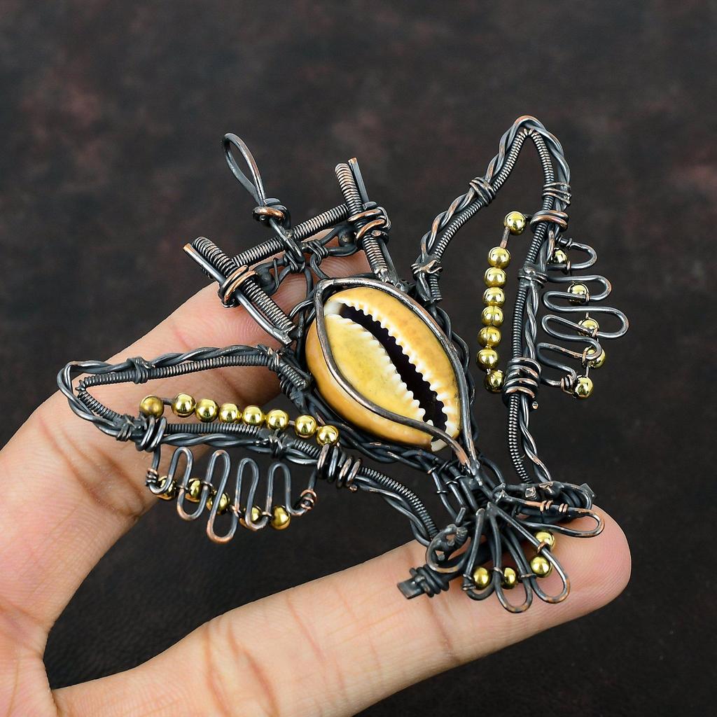 Cowrie Shell Pendant Copper Wire Wrapped Pendant Beautiful Copper Jewelry Handmade Pendant Owl Pendant Genuine Gemstone Jewelry Gift For Mom