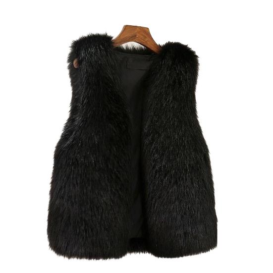 Women Imitation Fur Vest V-neck Sleeveless Open Front Plush Texture Solid Color Waistcoat Winter Thickened Vest Coat