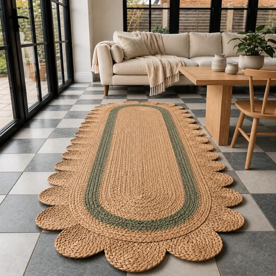 Boho jutas paklājs, roku darbs, dabīgi