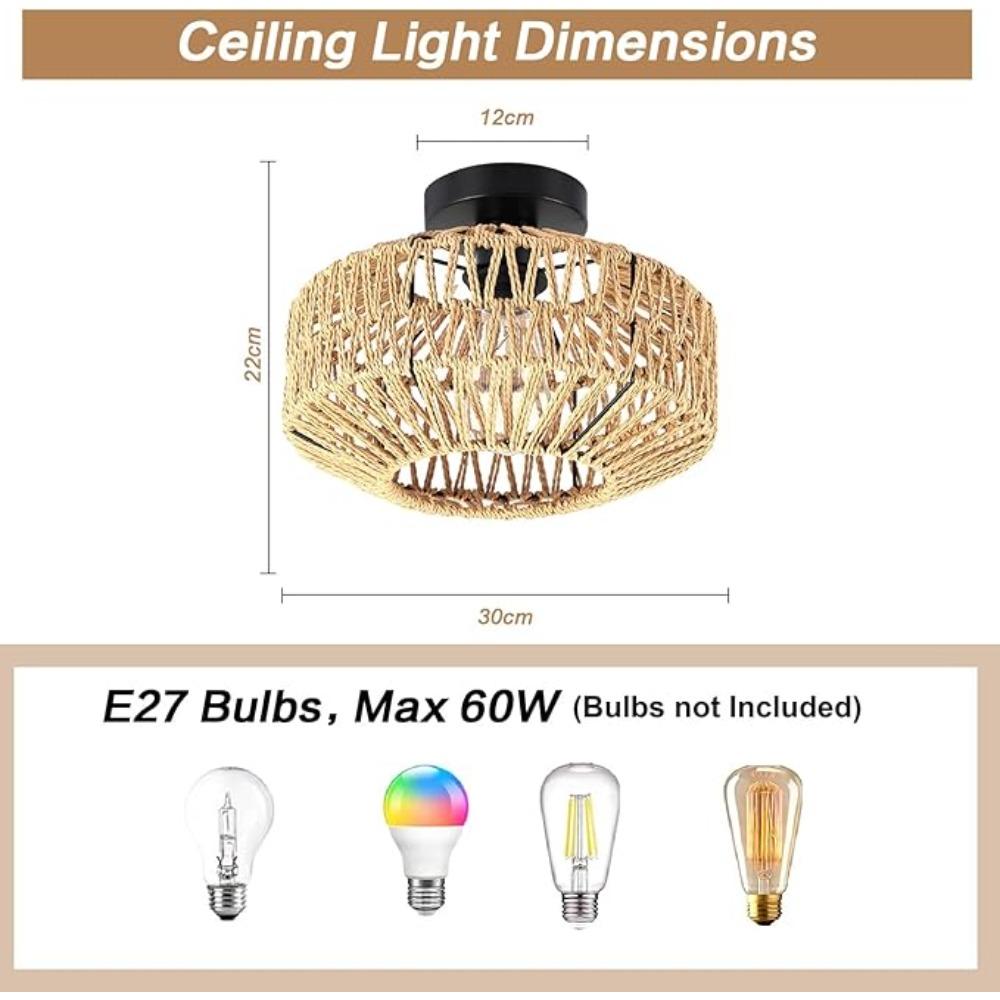 1Pcs Vintage Natural Hand-woven Hemp Rope Ceiling Light Nordic Indoor Decorative Lights for Bedroom Living Room Tea Corridor