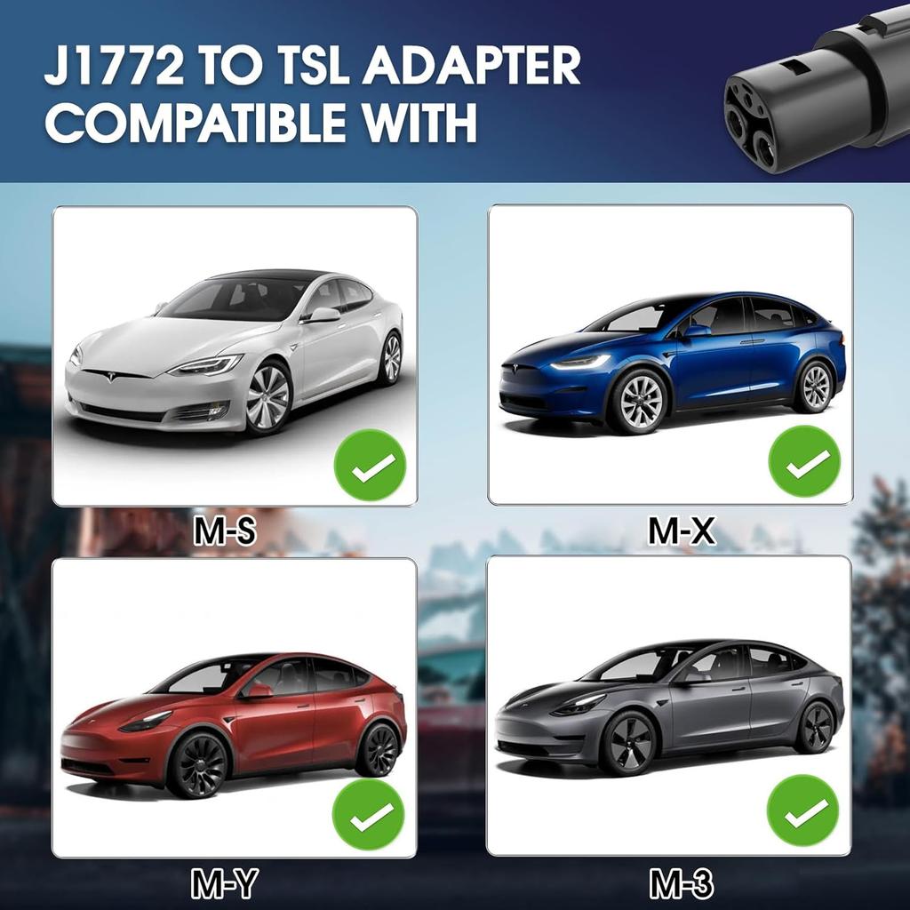 J1772 Charger Adapter Compatible Tesla Model 3/Y/X/S[Security Check ] 80 Amp / 240 AC-Compatible With SAE J1772 Charger[Only For Tesla Car]