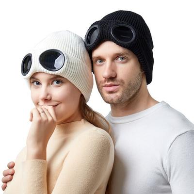 Glasses Knitted Hat Unisex Bomber Hat Solid Color Elastic Soft Warm Anti-slip Regular Fit Ear Protection Windproof Decorative Winter Beanie Headwear