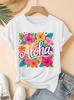 Aloha Tropical Hibiscus Flower Colorful Printed Short Sleeve Round Neck Tshirt Unisexs Fashion Y2k T Shirt Graphic Tops Femme