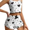 Women's Heart Print Camisole & Shorts Set - Casual Ribbed Knit Sleepwear, European & American Style, Versatile for Indoor & Outdoor Wear