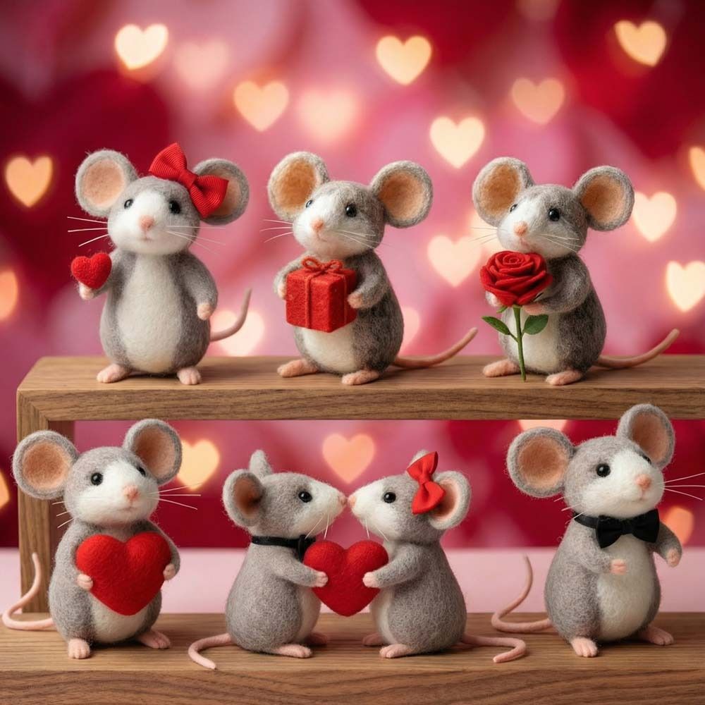 Wool Felt Valentine's Day Felt Mouse Mini Size Valentines Day Decor  Festival Atmosphere