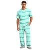 Men's Short Sleeve Pajama Set with Long Pants, Button Crotch, Elastic Waist Drawstring - Comfortable Sleepwear