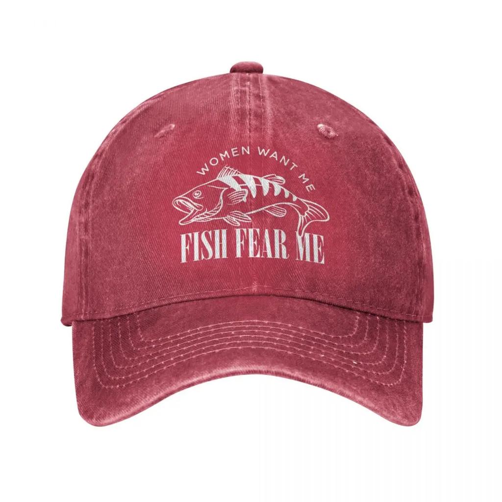 Women Want Me Fish Fear Me Baseball Cap Vintage Distressed Denim Meme Sun Cap All Seasons Travel Adjustable Caps Hat