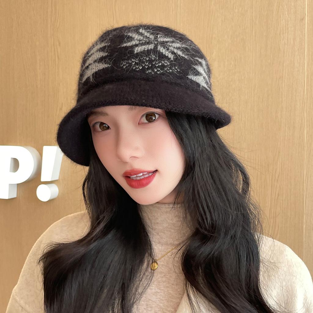 Elderly Women's Hat Autumn Winter Bucket Hat, Plush Lining Warm Thickened Knitted Cotton Beanie