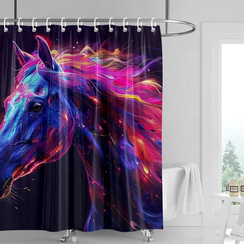 Close-up of a colorful horse Shower Curtain Washable Dirt-Resistant Shower Head waterproof Polyester Bath Curtain For Home Decor