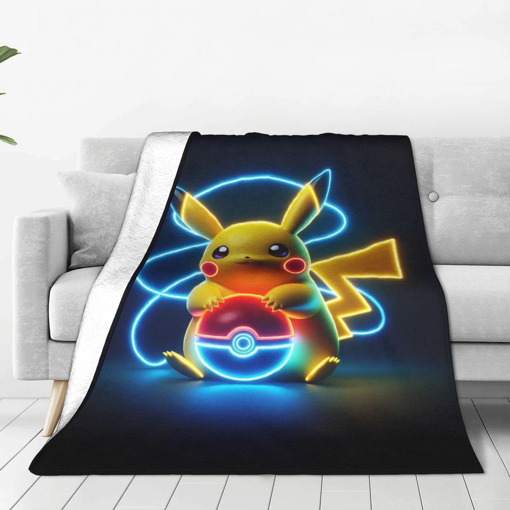 Pikachu Energy Transformation Flannel Blankets Winter  Super Warm Bedding Throws for Home Decor Novelty Bedspread Sofa Bed Cover
