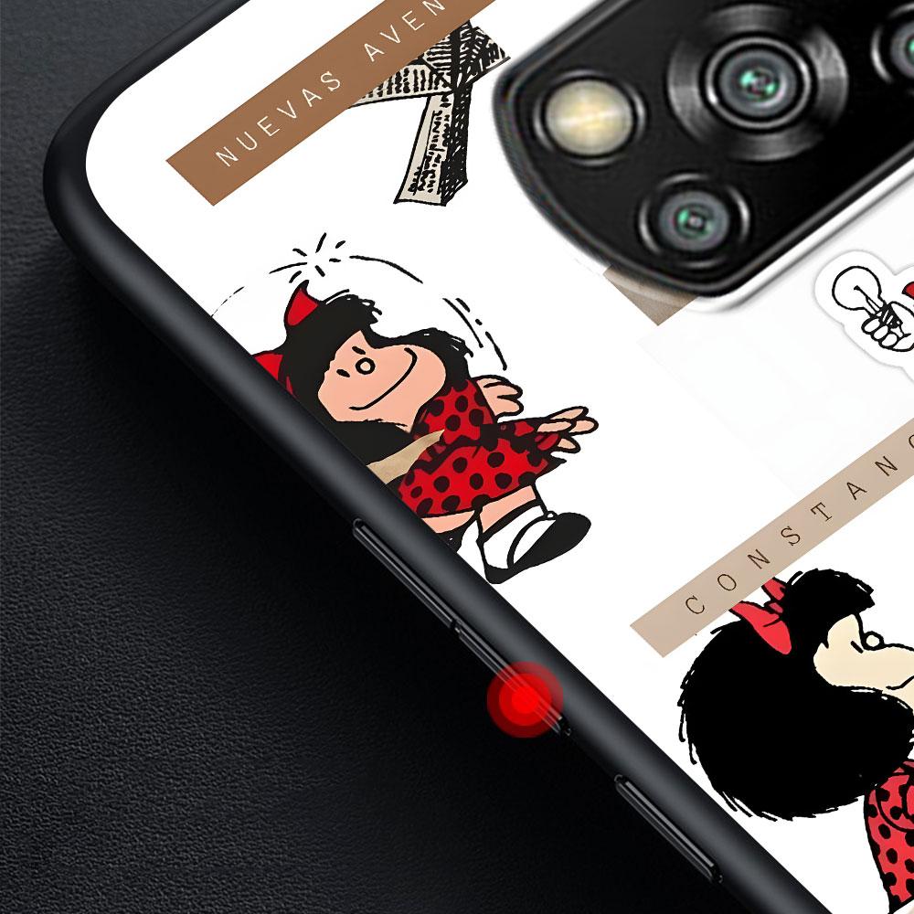 Cute Mafalda Case for Xiaomi Poco X6 X3 NFC M5s X5 F3 M4 M3 Pro Black Silicone Soft Phone Cover Coque