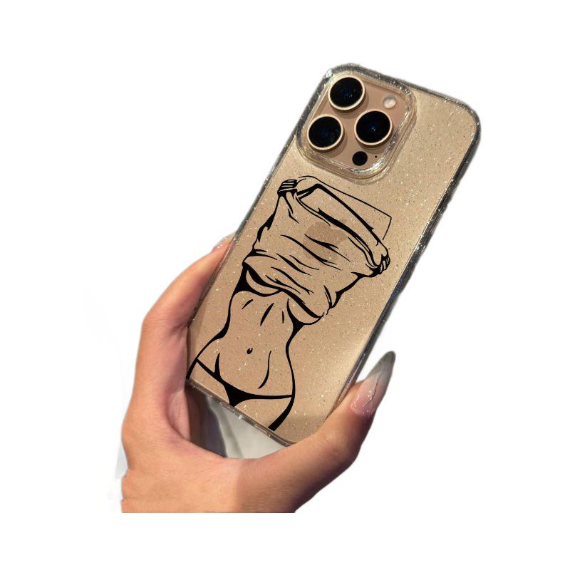 Glitter Soft Case for Apple 11, 12, 14, 15, 16 Pro Max: New Style with Large Hole & Cartoon Design