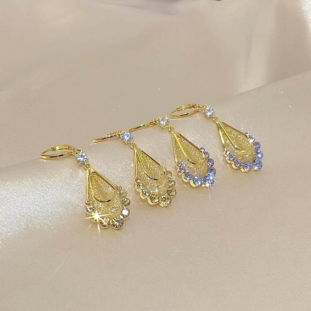 Elegant Gold Mesh Teardrop Earrings - Light Luxury High-End Shiny Versatile Jewelry for Women