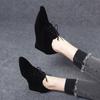 Pointed wedge heel women's shoes new black sheepskin lace-up single shoes simple personality comfortable high heels