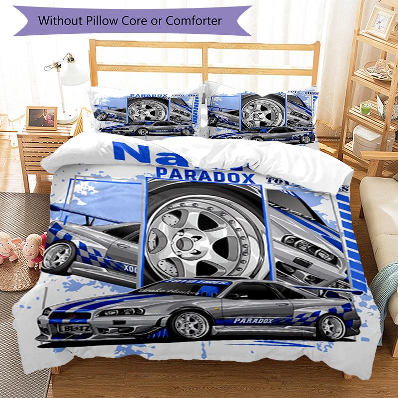 3pcs Custom Name Racing Bedding Set Duvet Cover Closure Includes 1 Duvet Cover & 2 Pillowcases, Soft and Comfortable for All Seasons.