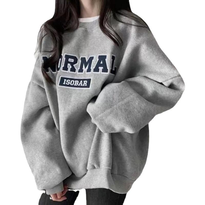Round-necked and Cashmere Sweater Women's Loose Long-style Korean Version Thickened T-shirt Long-sleeved Shirt