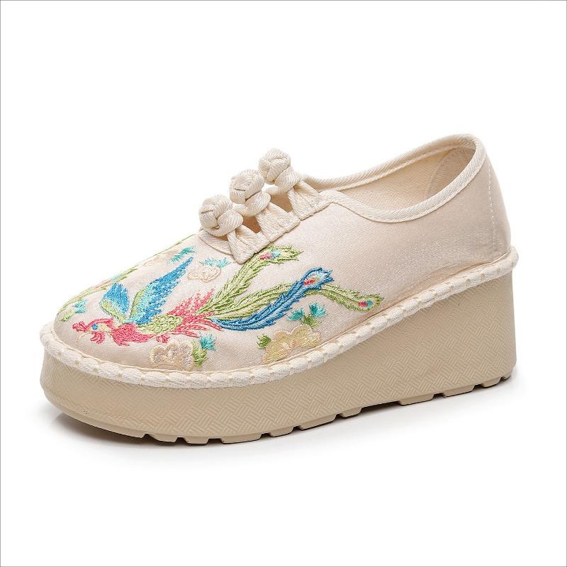 7cm High Heel Embroidered Shoes Characteristic Ethnic Style Fashionable Embroidered Phoenix Peony Cloth Shoes