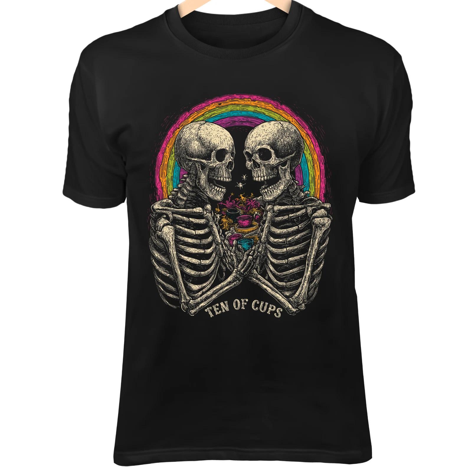 Tarot TEN OF CUPS Shirt - Skeleton Lovers Under Rainbow of Glowing Chalices M