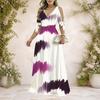 Women Plus Size Cold Shoulder V Neck Tie Cuff Short Sleeve Swirl Printed A Line Long Dress