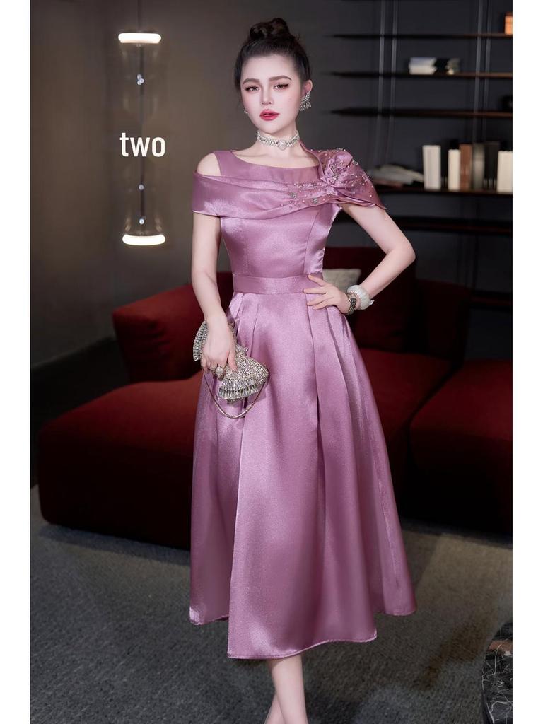 2026 French Spring/Summer Women's Off-Shoulder Embroidered Beaded Formal Gown with Cinched Waist