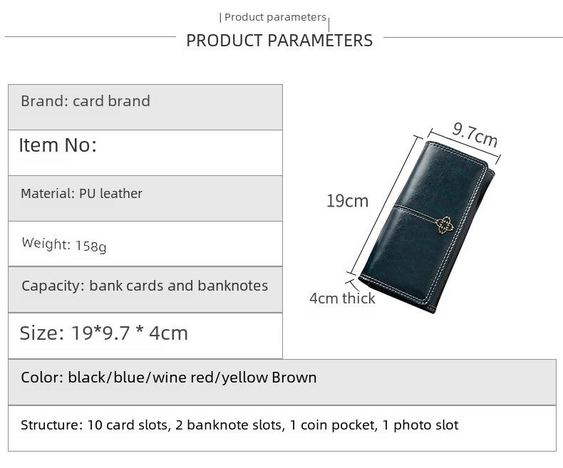 Women's Long Retro European and American Zipper Wallet, Large Capacity, Multi-Card Slots, Two-Fold Multifunction Student Handbag