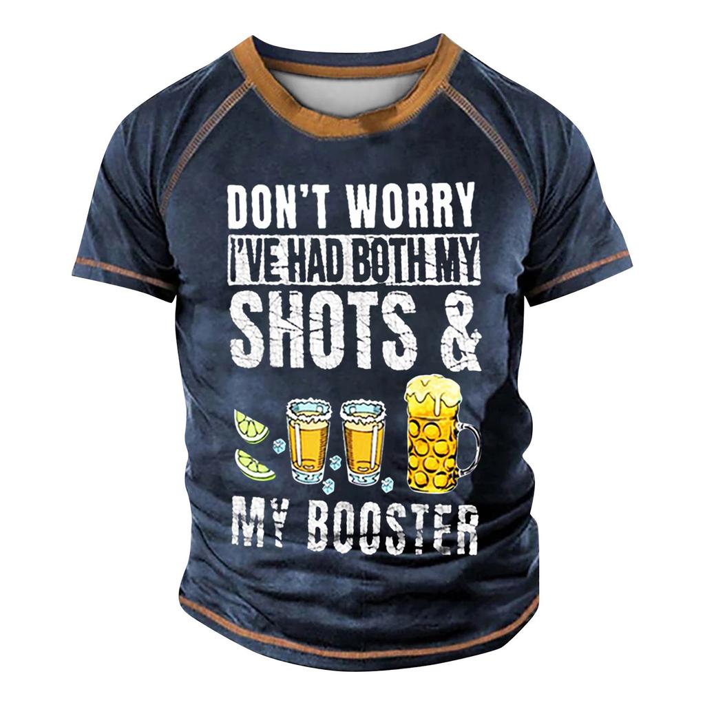 Men's Raglan T-shirt Retro Short Sleeve Round Neck Letter Printing Tops