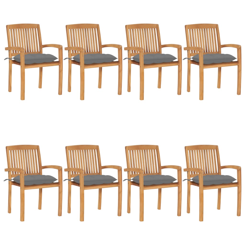 Stackable Garden Chairs with Cushions 8 pcs Solid Teak Wood