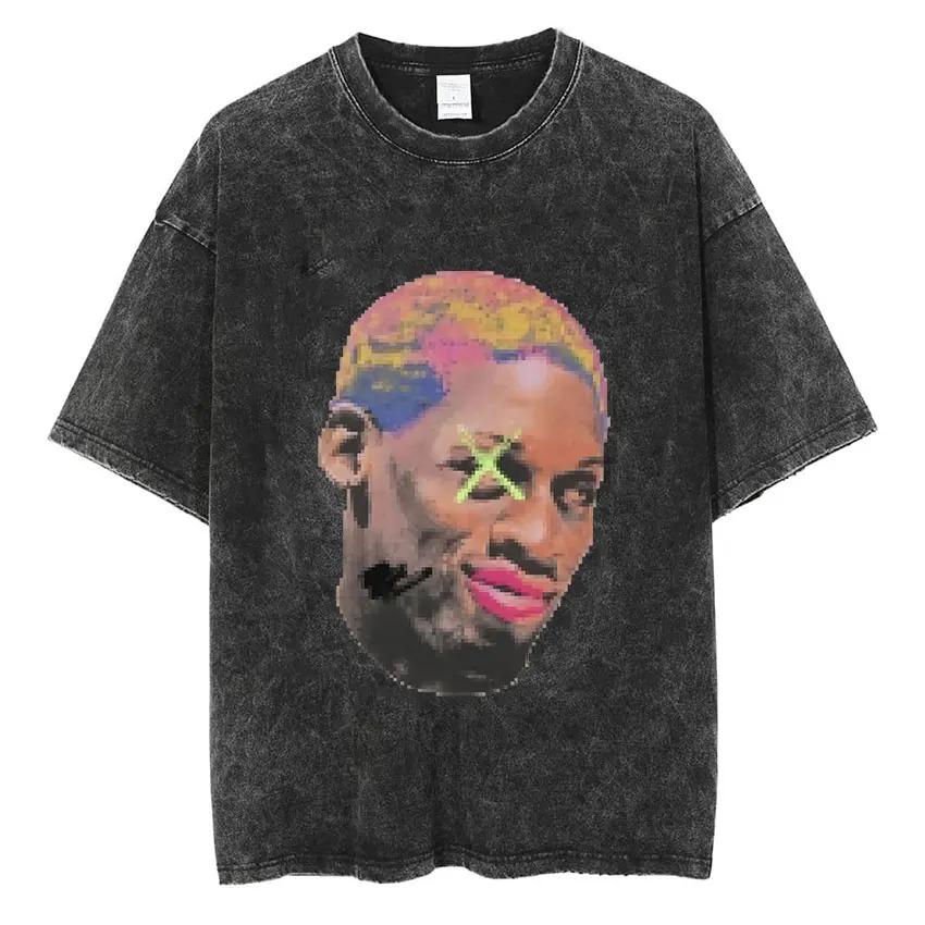 Dennis Rodman Basketbalové Grafické Tričko Pánské Vintage Prané Krátký Rukáv Trička Pánské Pánské Hip Hop Oversized Tričko Streetwear The Worm Tričko