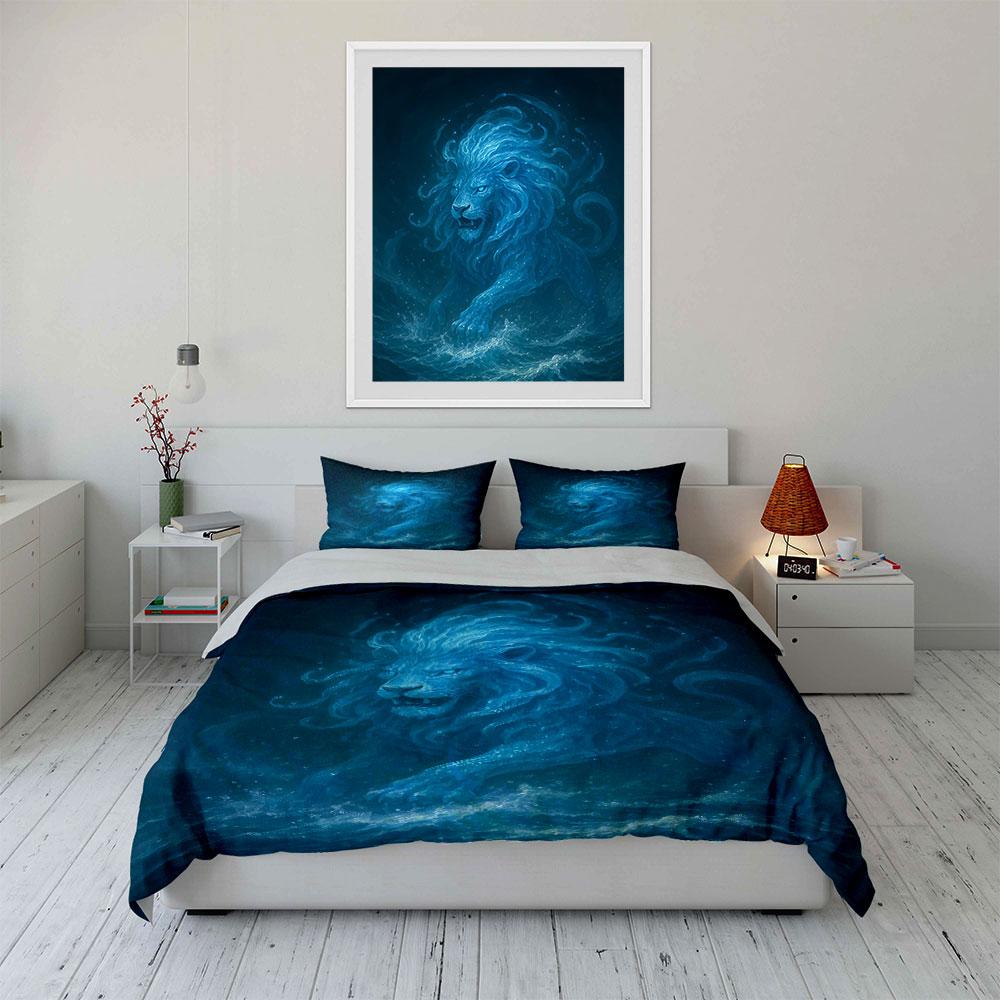 Glowing blue lion portrait. Bedding sets Duvet cover sets Duvet covers Pillowcases(1 * Duvet Cover 2 * Pillowcases without duvet insert)