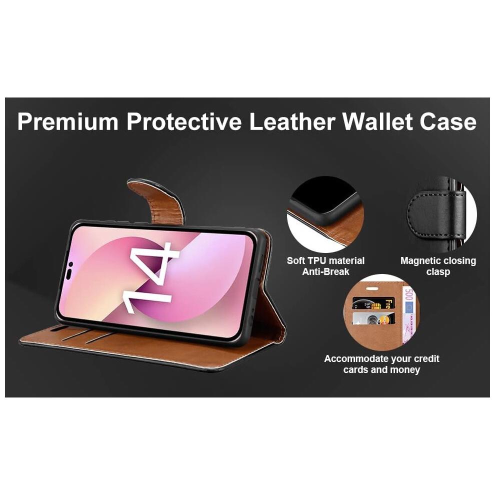(Blue) iPhone 14 (6.1)Case Leather Wallet Book Stand view