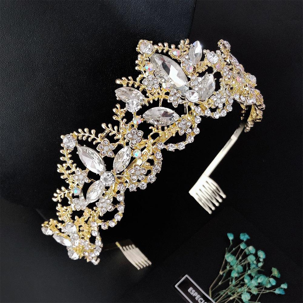 New Bridal Headwear Baroque Exquisite Crown Bride Light Gold Crown Wedding Accessories Crown Hair Accessories
