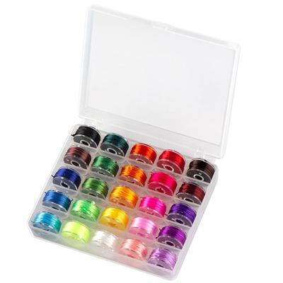 Pack of 25 Assorted Colors Elastic Thread Handy Sewing Machine Bobbins with Storage Box for Jewelry Making and Crafts