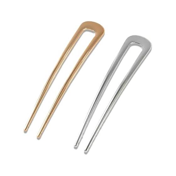 U-Shaped Hairpins, Fashionable Simple Hair Accessories, Metal Gold + Silver, 2 Pieces, Retro Lily Motif, Versatile for Kimono, Parties, Coming-of-Age