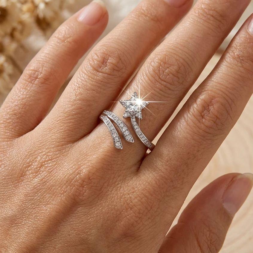 Delicate Star Opening Rings for Women Exquisite Silver Color Shining Cubic Zirconia Finger Rings Party Statement Jewelry