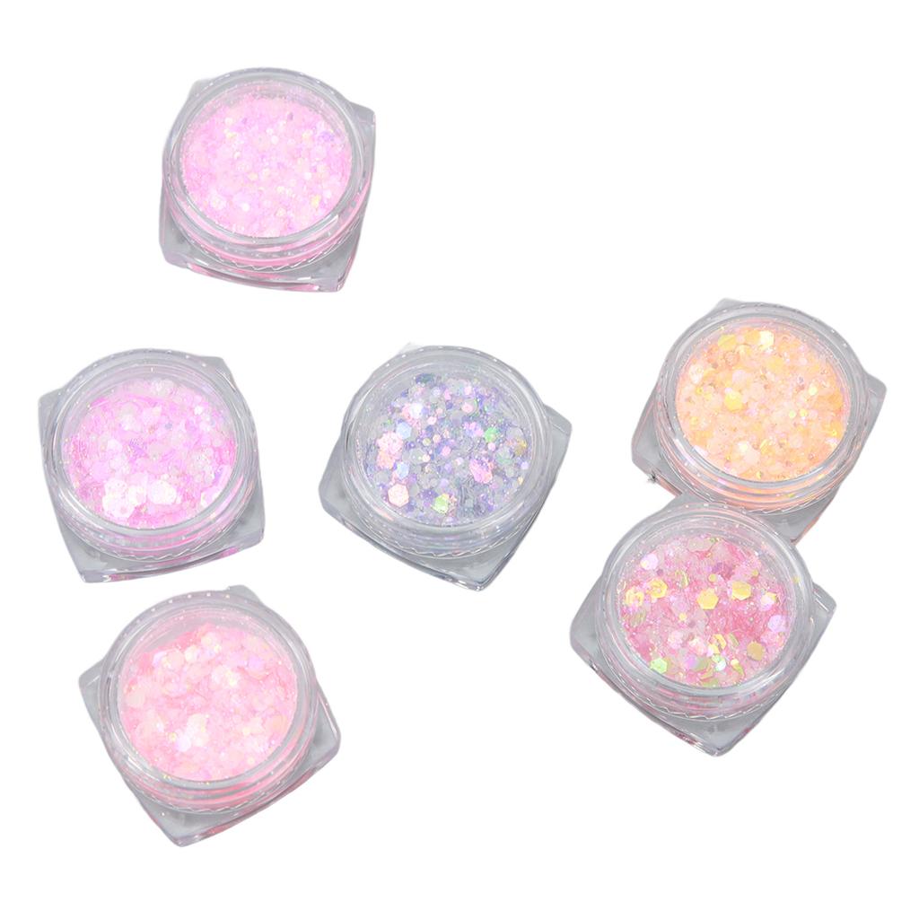 6Pcs Nail Glitter Powder Set Luminous Decorative Sequins Art Enhancements for DIY Manicure