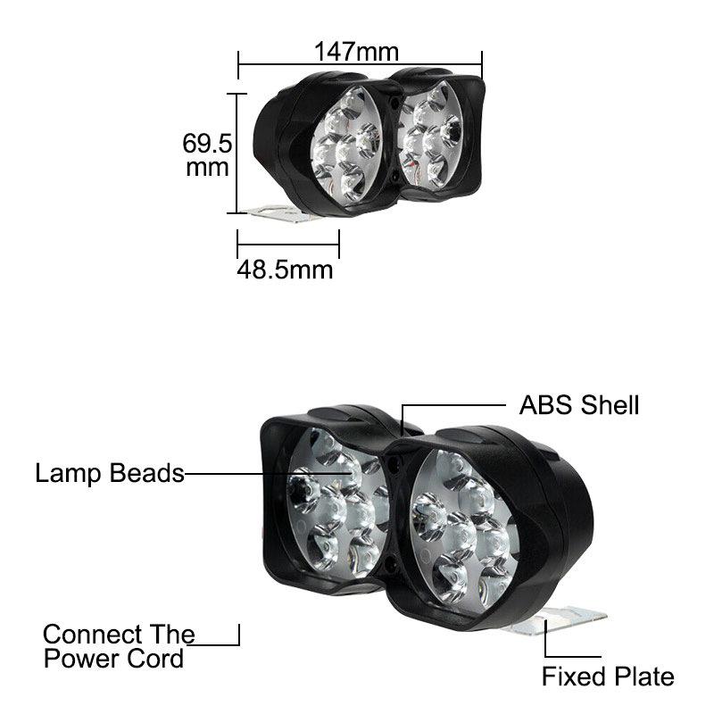 12V Waterproof Motorcycle Spotlight: High Brightness LED, 18 Beads, Electric Bike Headlight