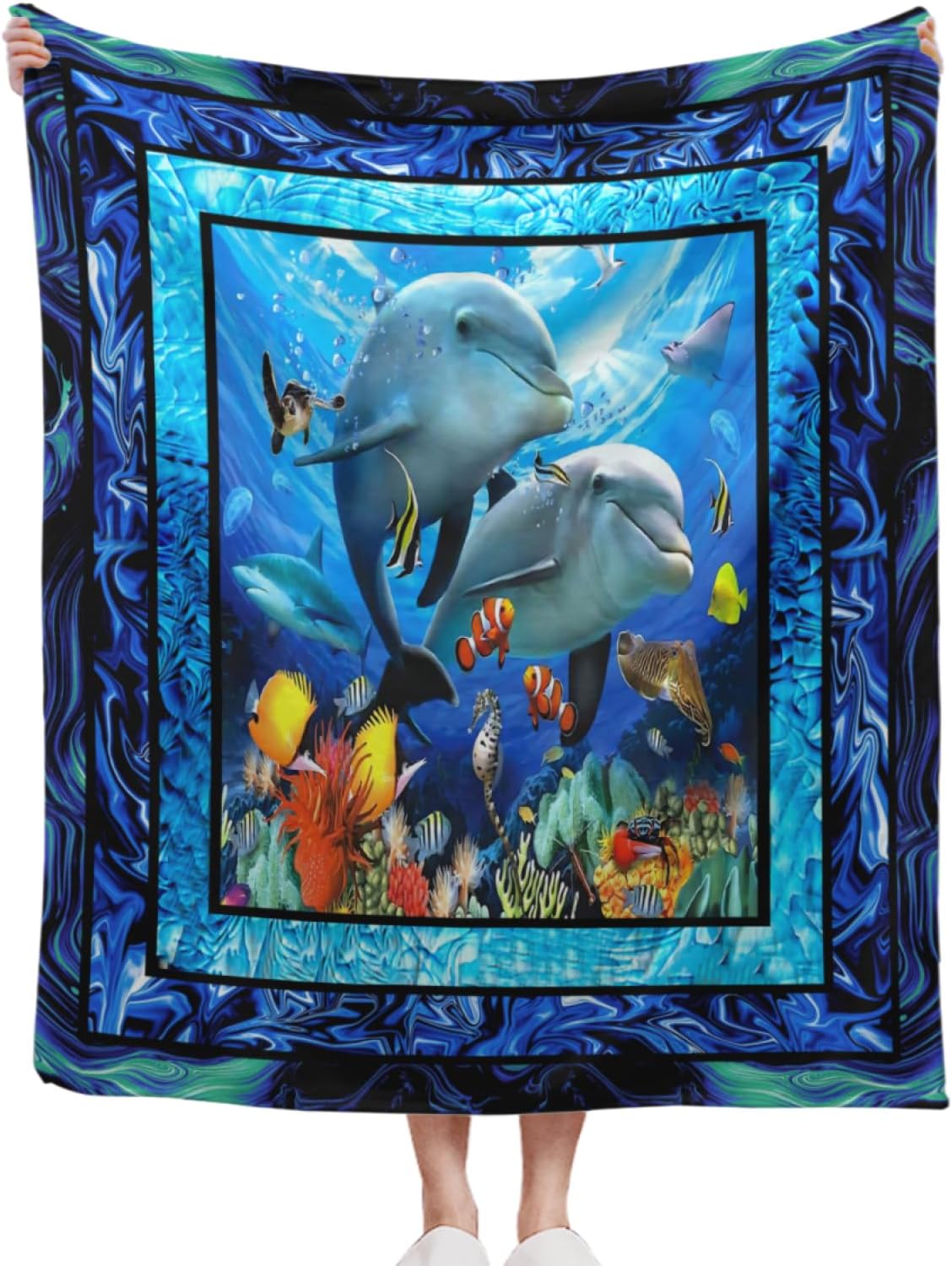 Dolphin Throw Bedroom Accessories Flannel Blanket, Soft Warm Four Seasons Bed Throw Air Conditioning Blanket Sofa Quilt Dolphin 75X95CM