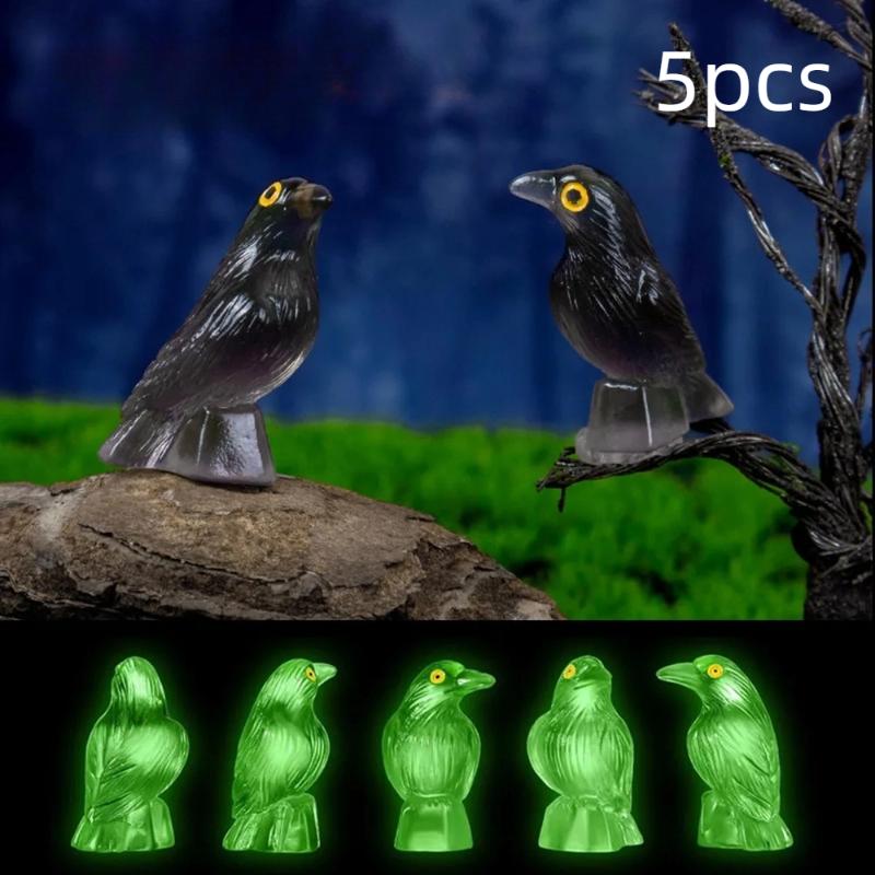 5/10Pcs Fake Bird Ghost Festival Halloween Decoration Simulation Resin Black Crow Halloween Miniature Black Crow Figurines Prop