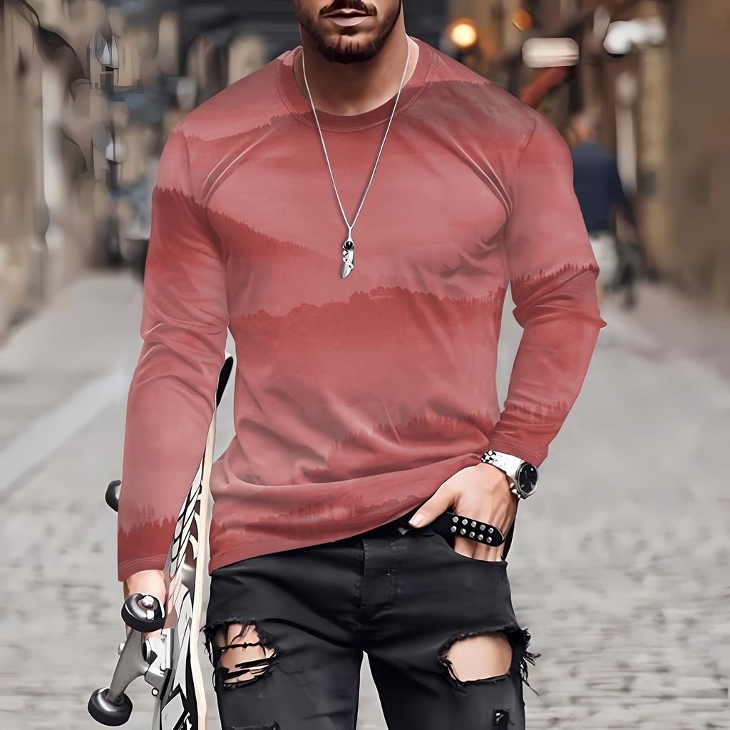 Men's T Shirt O-Neck Clothing Apparel Outdoor Long Sleeve Print Fashion Designer Vintage