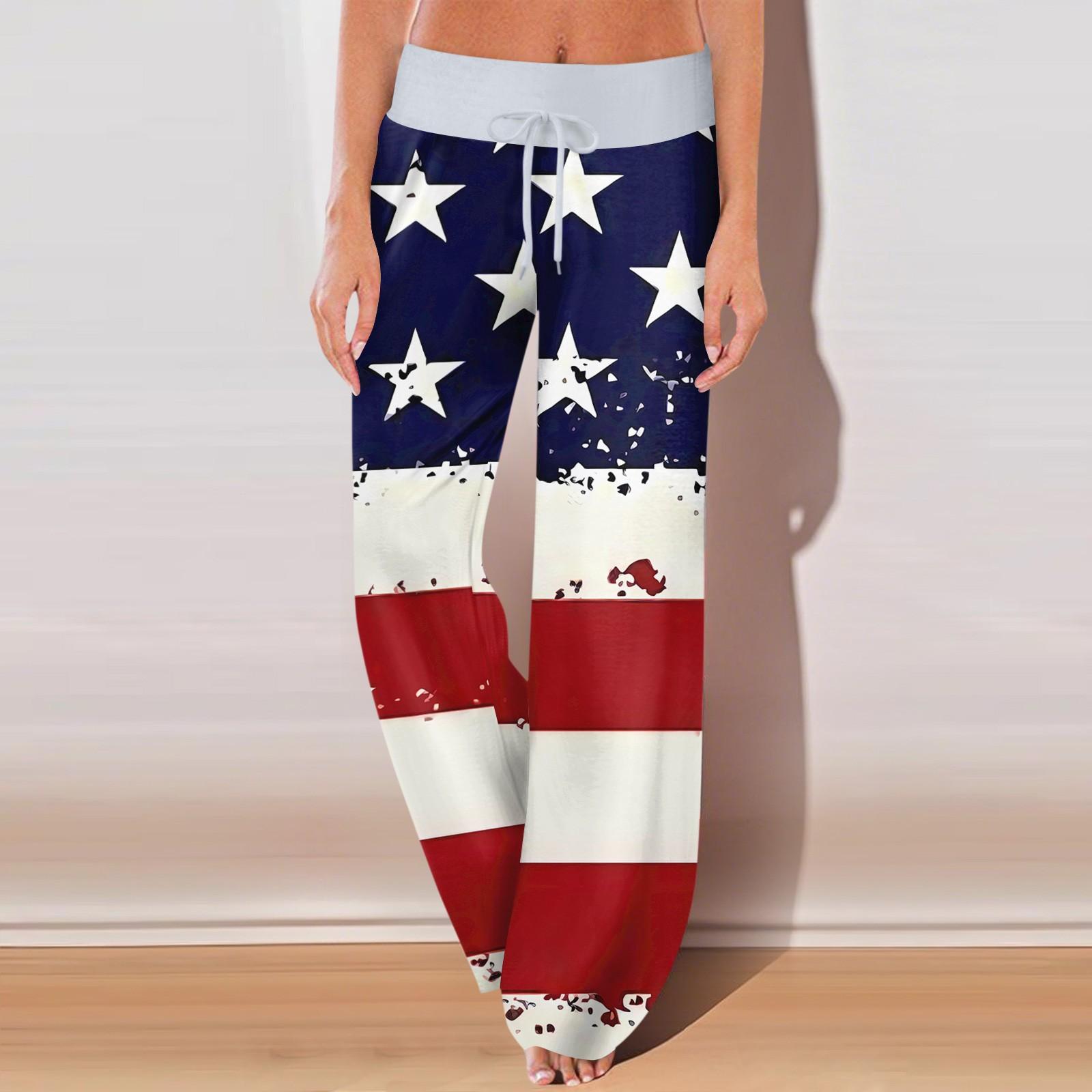 

Women s Casual Sport Pants With Retro Prints, Perfect For Independence Day, Featuring Pockets And Long Length. L