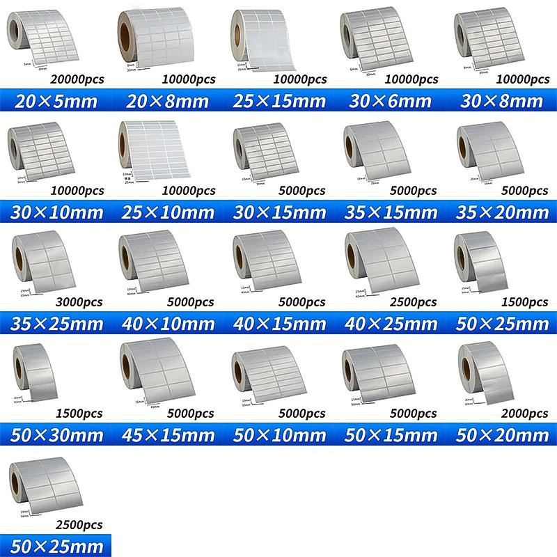 Etiqueta de código de barras PET prata fosca 20 30 40 50 60 70 80 90 100 Fita de transferência térmica Impressora de adesivos
