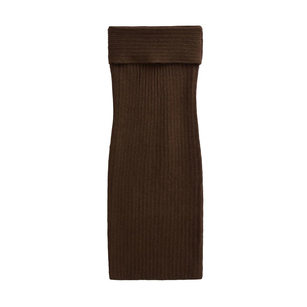 2025 Spring/Summer European Street Style Knit Bodycon Skirt: Solid Color, Turn-Up, Low Waist, Slimming Midi Skirt